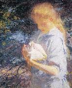 Frank Weston Benson Eleanor Holding a Shell oil painting